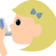 A cartoon rendering of a girl using an inhaler.